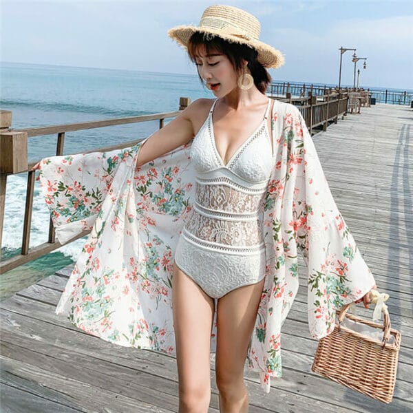 Lovely Flowers Printing Sun-block Bikini Blouse 2