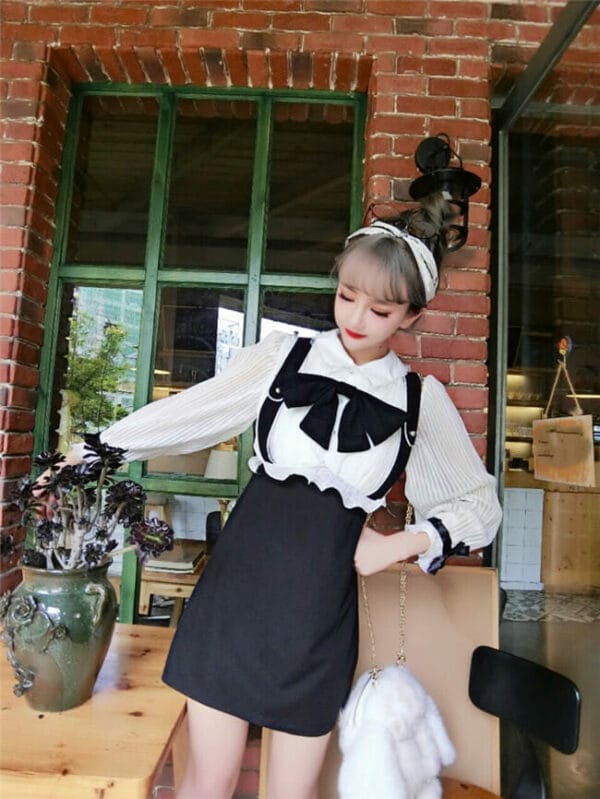 Lovely Girlish 3 Colors Bowknot Collar Gauze Sleeve Dress 3