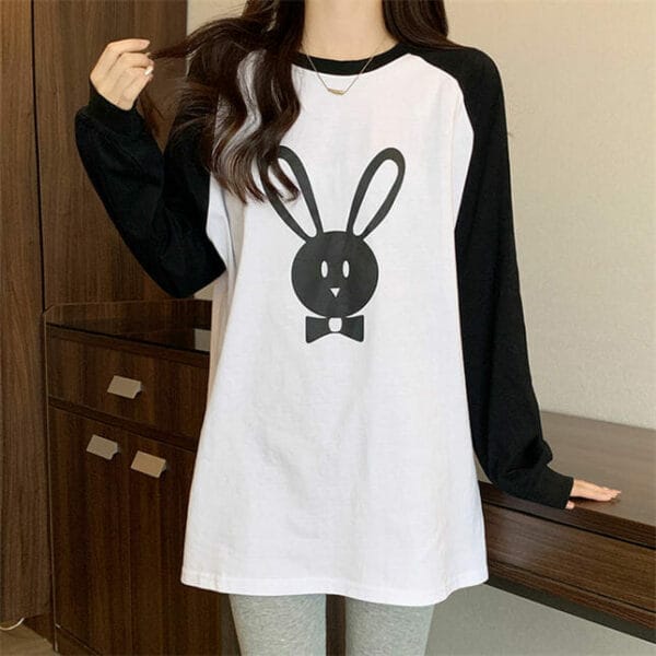 Lovely Girls 2 Colors Rabbit Printings Loosen Cotton T-shirt 5