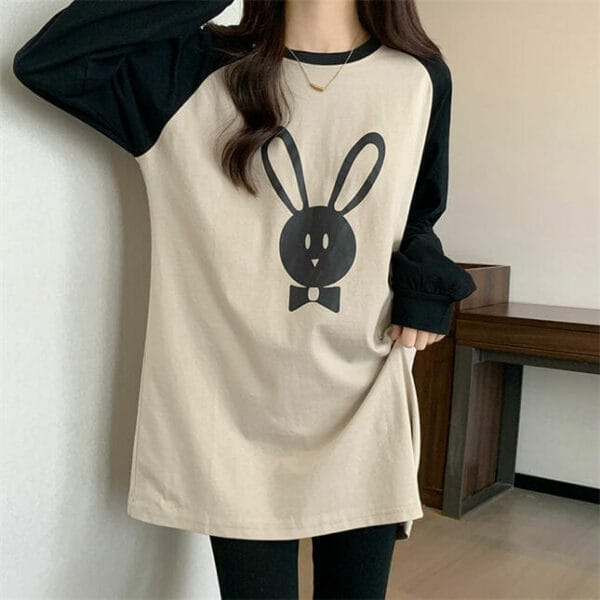 Lovely Girls 2 Colors Rabbit Printings Loosen Cotton T-shirt 3