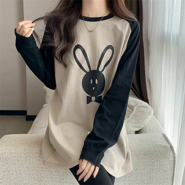 Lovely Girls 2 Colors Rabbit Printings Loosen Cotton T-shirt 2