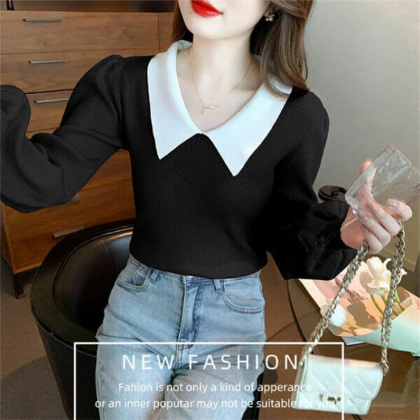 Lovely Korea 3 Colors Doll Collar Puff Sleeve Knit T-shirt 6