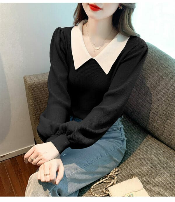Lovely Korea 3 Colors Doll Collar Puff Sleeve Knit T-shirt 5