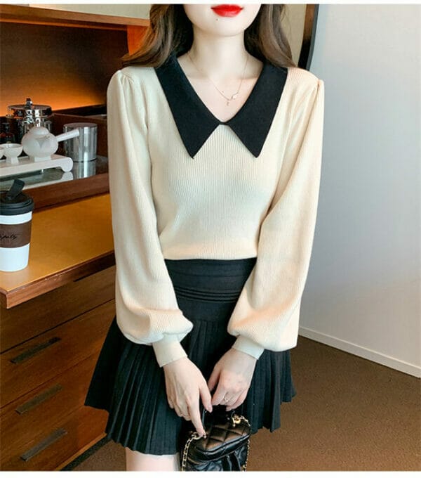 Lovely Korea 3 Colors Doll Collar Puff Sleeve Knit T-shirt 4
