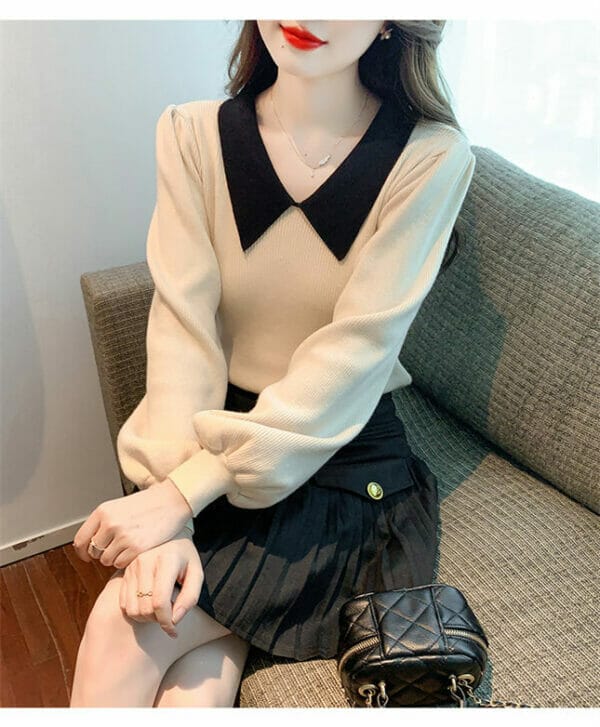 Lovely Korea 3 Colors Doll Collar Puff Sleeve Knit T-shirt 3