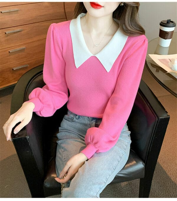 Lovely Korea 3 Colors Doll Collar Puff Sleeve Knit T-shirt 2