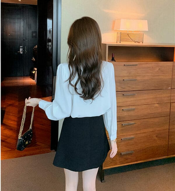 Lovely Korea Bowknot Shirt Collar Long Sleeve Blouse 5