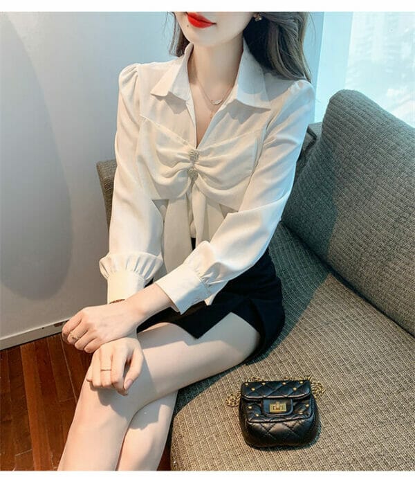 Lovely Korea Bowknot Shirt Collar Long Sleeve Blouse 4