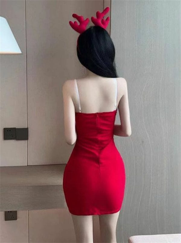 Lovely Sexy 2 Colors Tie Waist Fur Bust Straps Dress 3