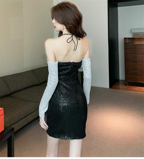 Lovely Sexy Color Block Bowknot Sequins Slim Dress 5