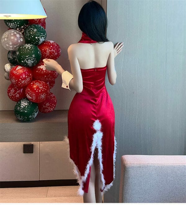 Lovely Sexy Cos Bowknot Collar Dovetail Velvet Dress 5