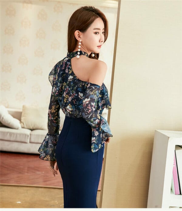 Lovely Sexy Off Shoulder Flowers Blouse with Split Midi Skirt 6