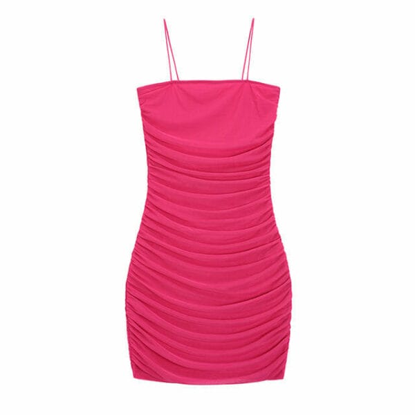 Lovely Sexy Pleated Cotton Straps Bodycon Dress 5