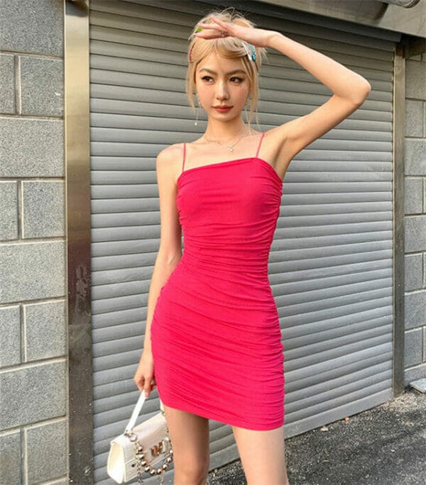 Lovely Sexy Pleated Cotton Straps Bodycon Dress 2