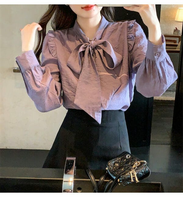 Lovely Tie Bowknot Collar Long Sleeve Blouse 5