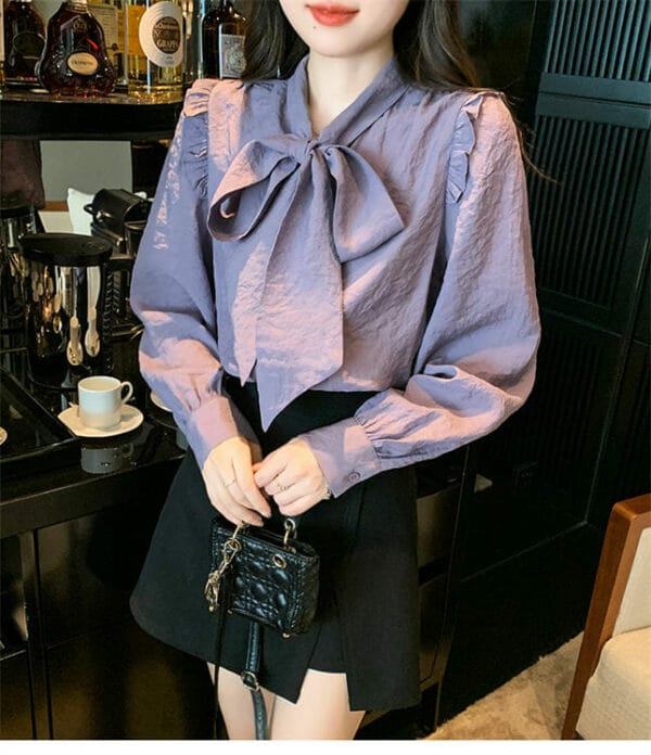 Lovely Tie Bowknot Collar Long Sleeve Blouse 4