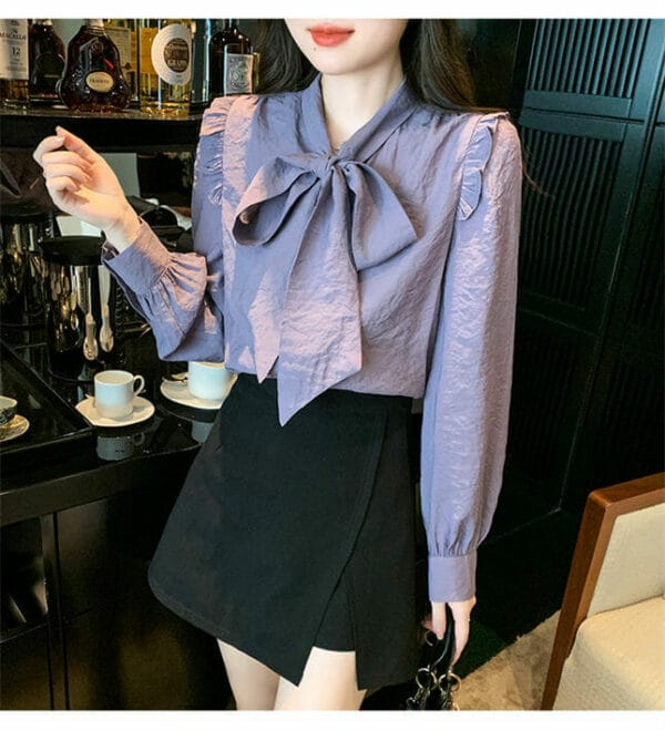 Lovely Tie Bowknot Collar Long Sleeve Blouse 3