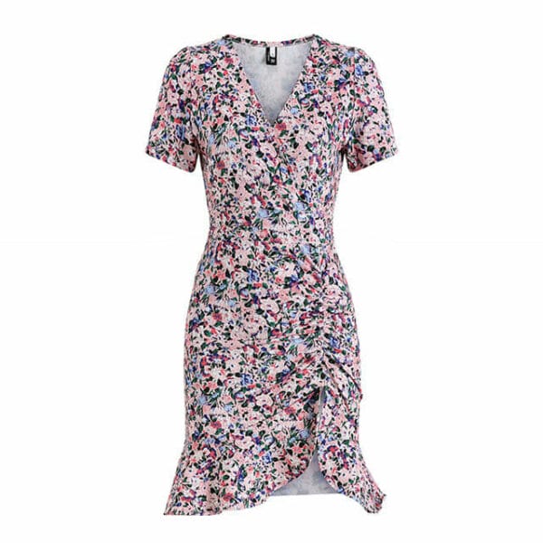 Lovely V-neck Flowers Pleated Slim Dress 5