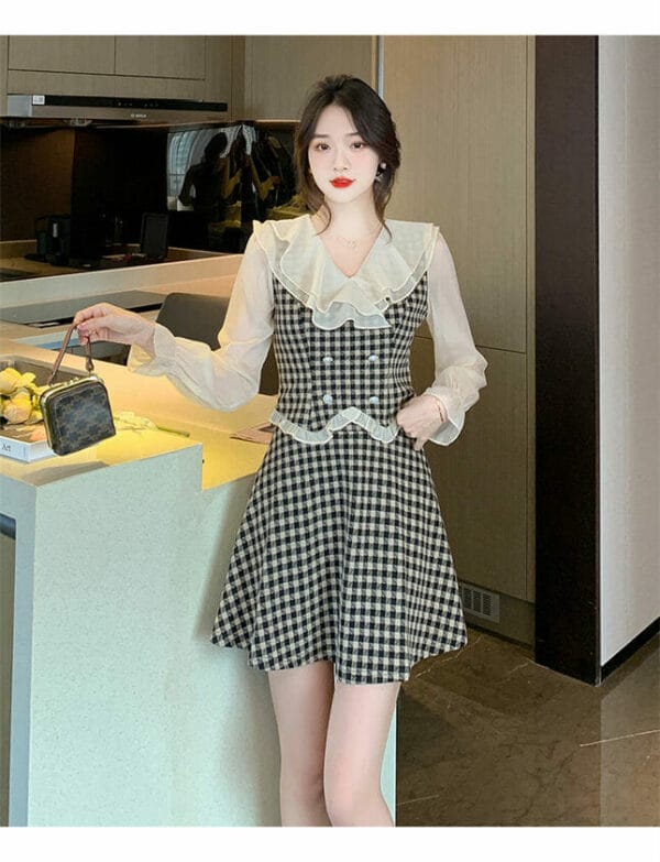 Lovely 2 Colors Flouncing Collar Plaids Dress Set 5