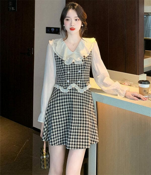 Lovely 2 Colors Flouncing Collar Plaids Dress Set 4