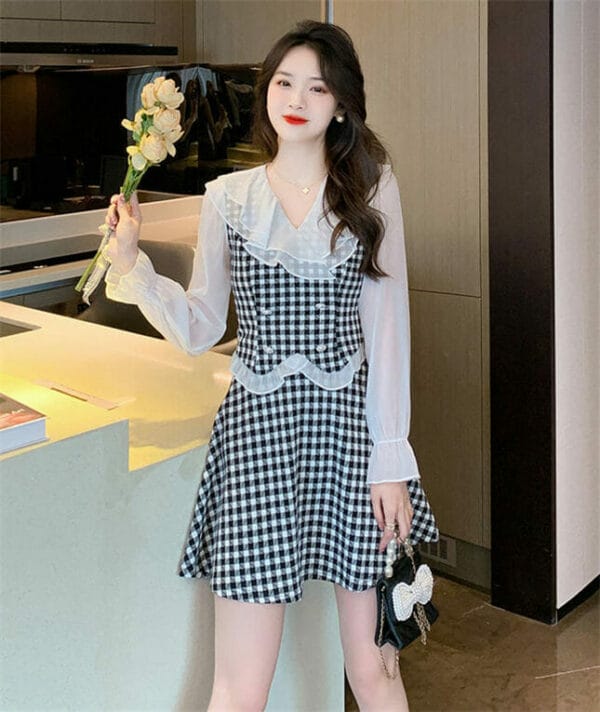 Lovely 2 Colors Flouncing Collar Plaids Dress Set 2