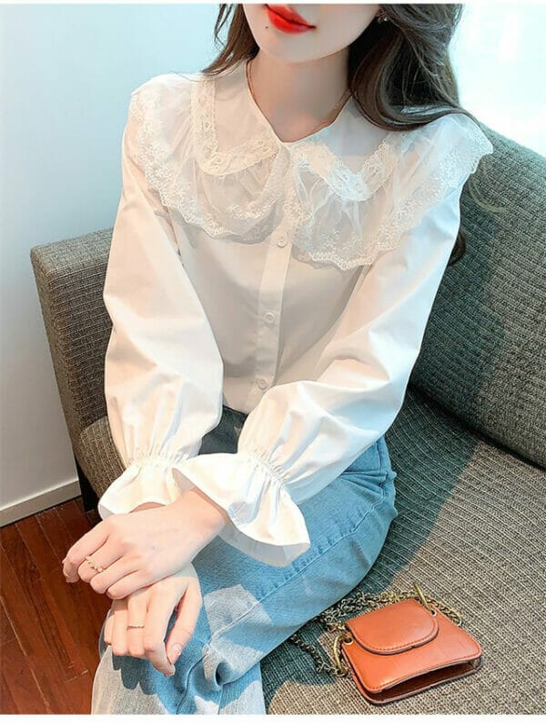 Lovely Wholesale Lace Doll Collar Puff Sleeve Blouse 5