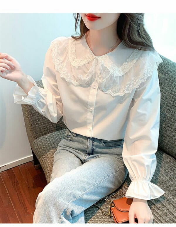 Lovely Wholesale Lace Doll Collar Puff Sleeve Blouse 4