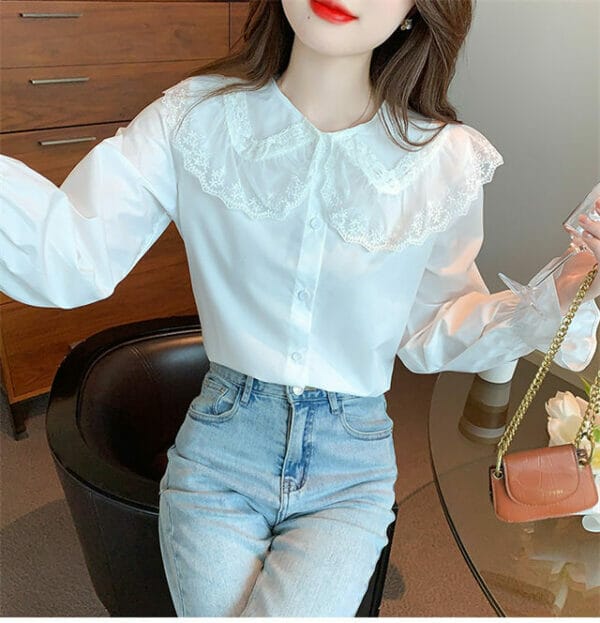 Lovely Wholesale Lace Doll Collar Puff Sleeve Blouse 3