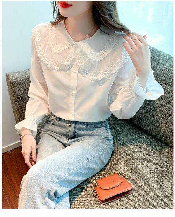 Lovely Wholesale Lace Doll Collar Puff Sleeve Blouse 2