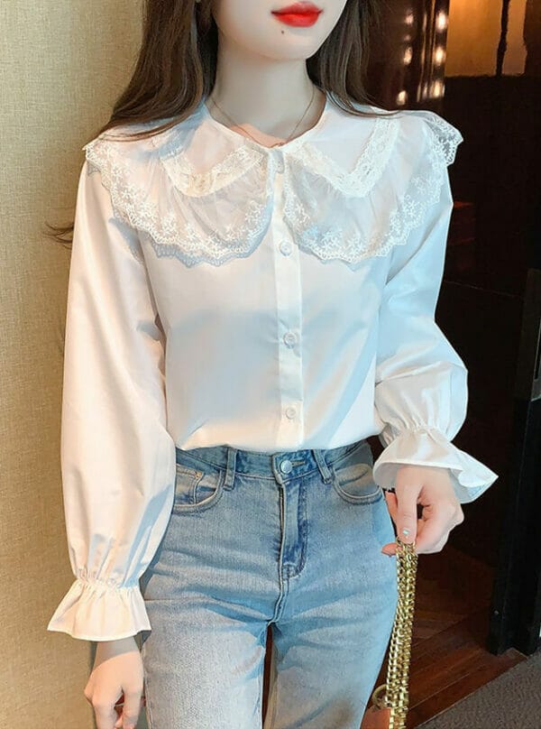 Lovely Wholesale Lace Doll Collar Puff Sleeve Blouse 1
