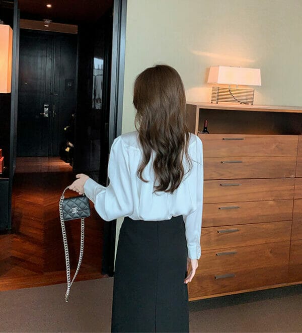 Modern Korea Turn-down Collar Long Sleeve Loosen Blouse 5