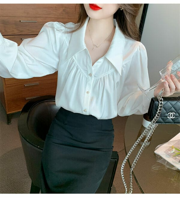 Modern Korea Turn-down Collar Long Sleeve Loosen Blouse 2