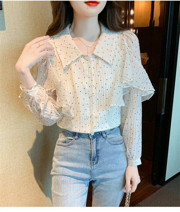 Modern Lady 2 Colors Doll Collar Dots Flouncing Chiffon Blouse 4