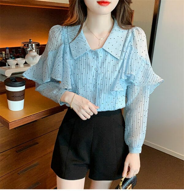 Modern Lady 2 Colors Doll Collar Dots Flouncing Chiffon Blouse 3