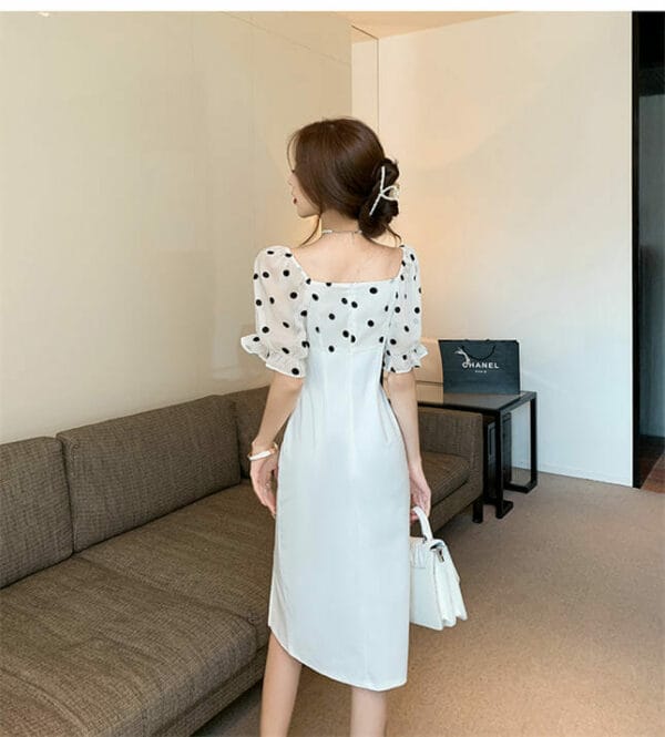 Modern Lady 2 Colors Dots Boat Neck Splicing Slim Dress 3