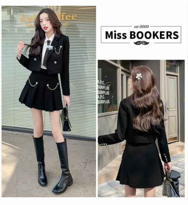 Modern Lady 2 Colors Tailored Collar Jacket with Pleated Skirt 6