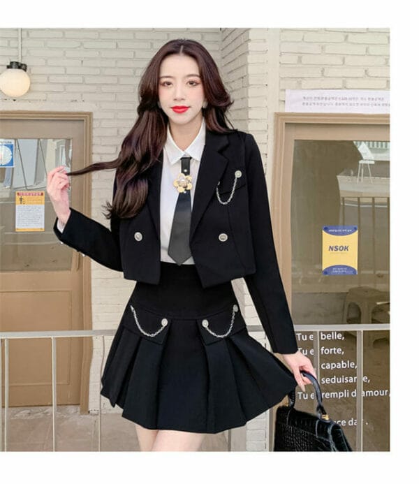 Modern Lady 2 Colors Tailored Collar Jacket with Pleated Skirt 4
