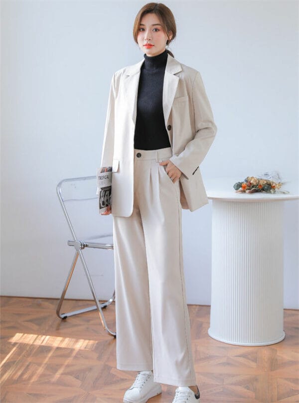 Modern Lady 2 Colors Tailored Collar Loosen Jacket with Pants 3