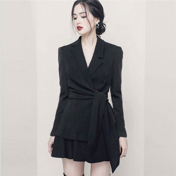 Modern Lady 2 Colors Tailored Collar Tie Waist Leisure Suits 4