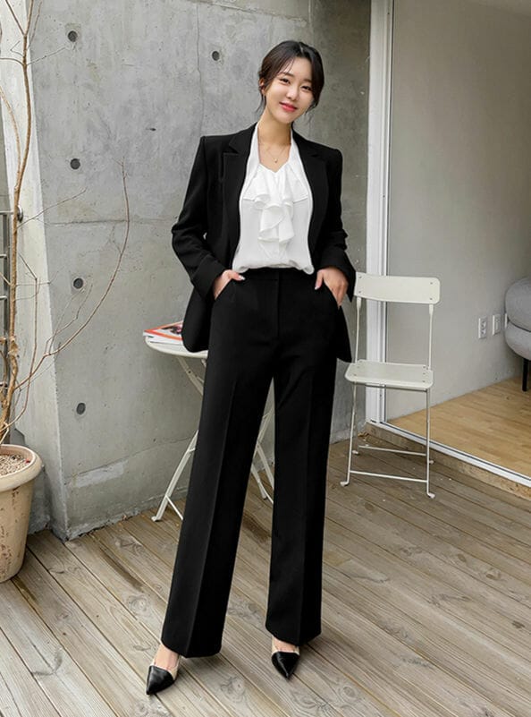 Modern Lady 2 Colors Tailored Collar Tie Waist Slim Long Suits 4