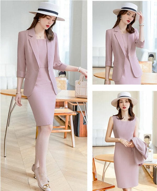 Modern Lady 4 Colors Tailored Collar Jacket with Slim Tank Dress 6