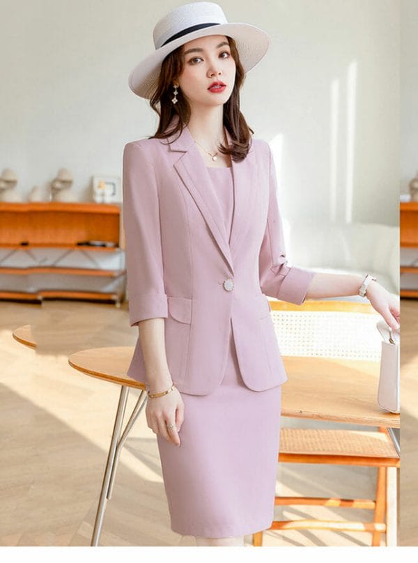 Modern Lady 4 Colors Tailored Collar Jacket with Slim Tank Dress 1