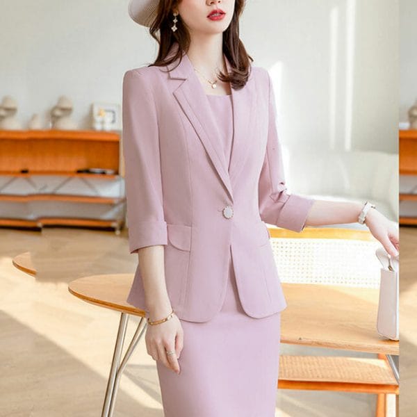 Modern Lady 4 Colors Tailored Collar Jacket with Slim Tank Dress 11