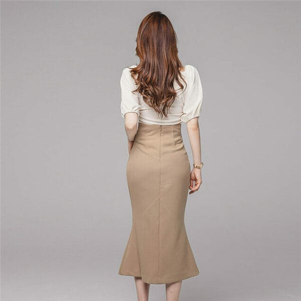 Modern Lady Boat Neck Knitting Tops with Fishtail Skirt 5