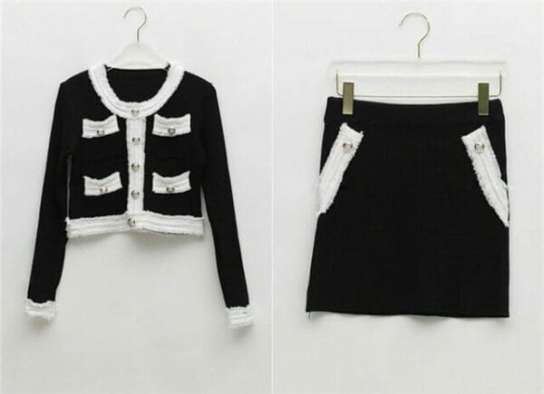 Modern Lady Buttons Color Block Knitting Dress Set 5