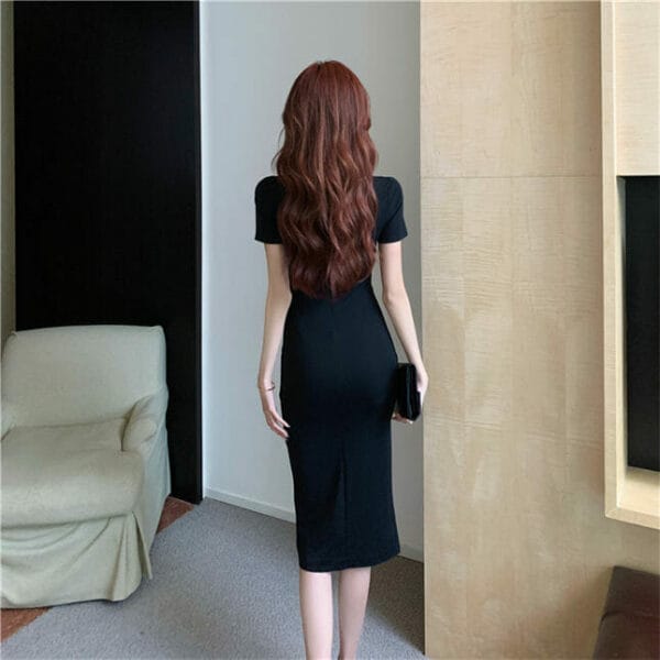 Modern Lady Buttons Stand Collar Split Slim Dress 5