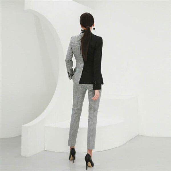 Modern Lady Color Block Mini Plaids Slim Long Suits 5