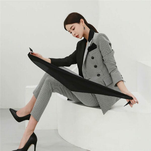 Modern Lady Color Block Mini Plaids Slim Long Suits 4