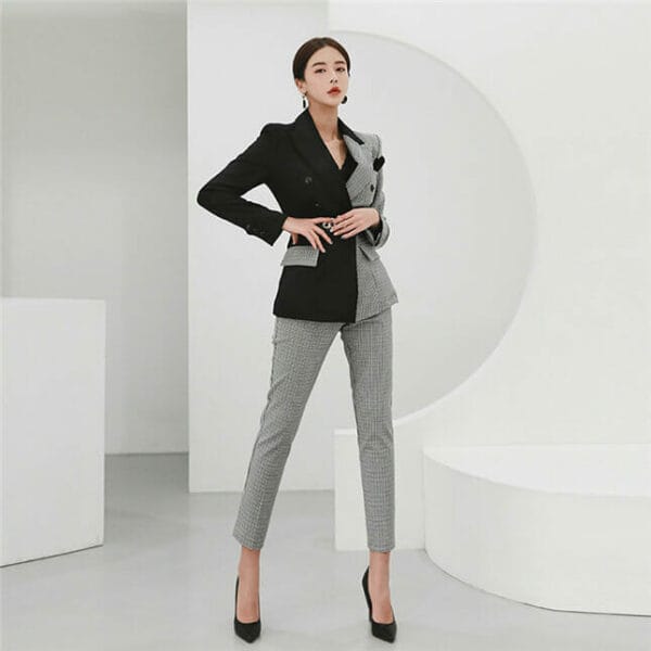 Modern Lady Color Block Mini Plaids Slim Long Suits 3