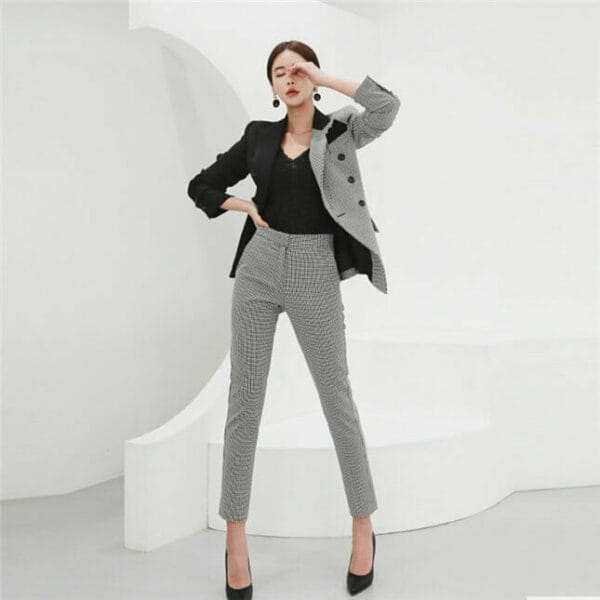 Modern Lady Color Block Mini Plaids Slim Long Suits 2